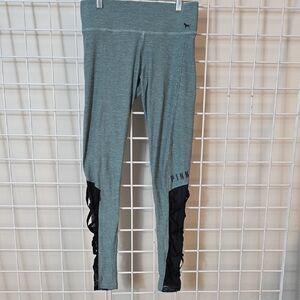 PINK Victoria's Secret Women's Yoga Pants Leggings - Teal and Black Size Small